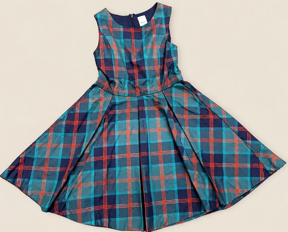 Nordstrom Girls (7) Tartan Plaid Holiday Dress Navy Teal Red Christmas Classic